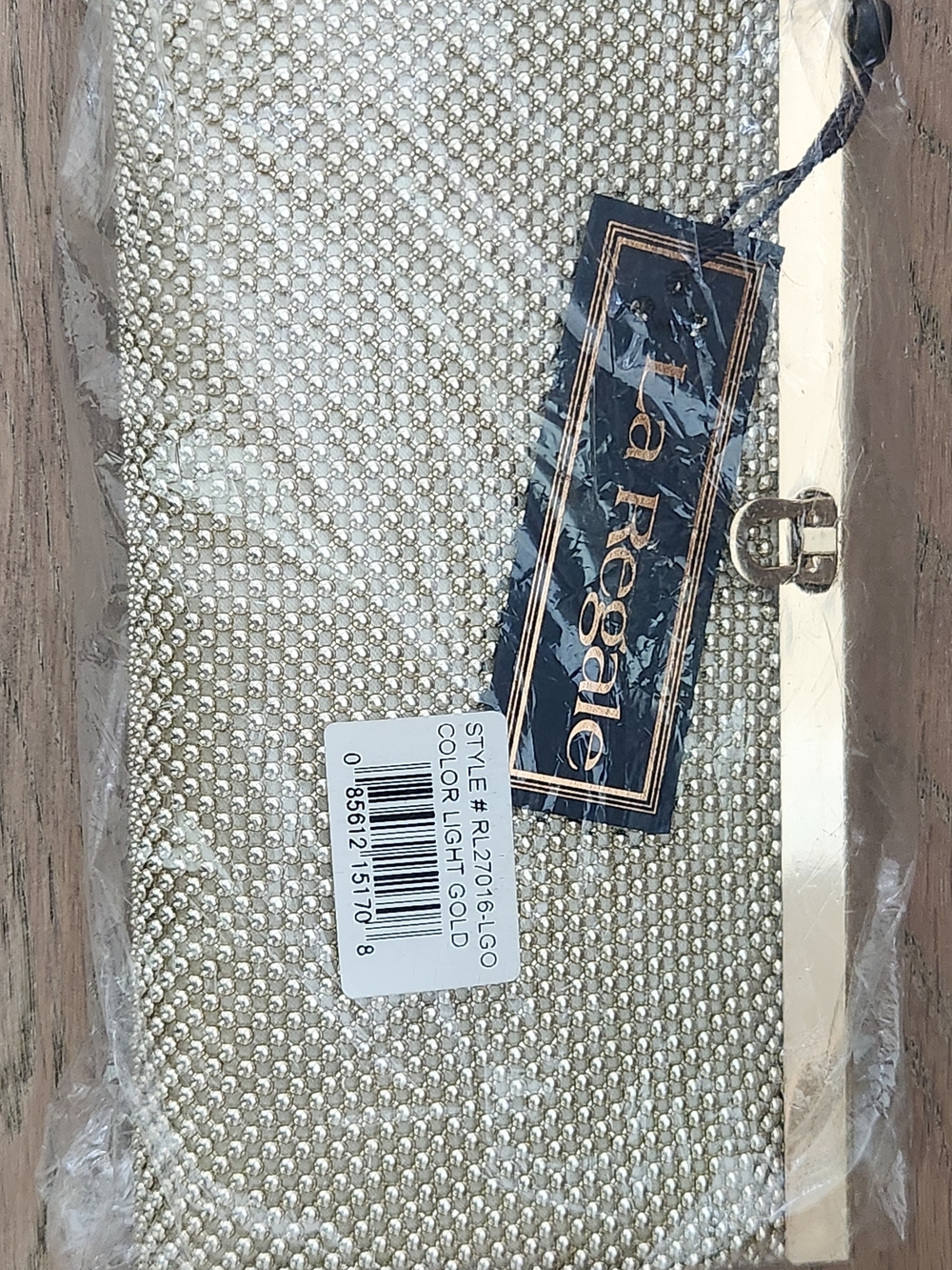 La Regale Light Gold Beaded Clutch, NWT
